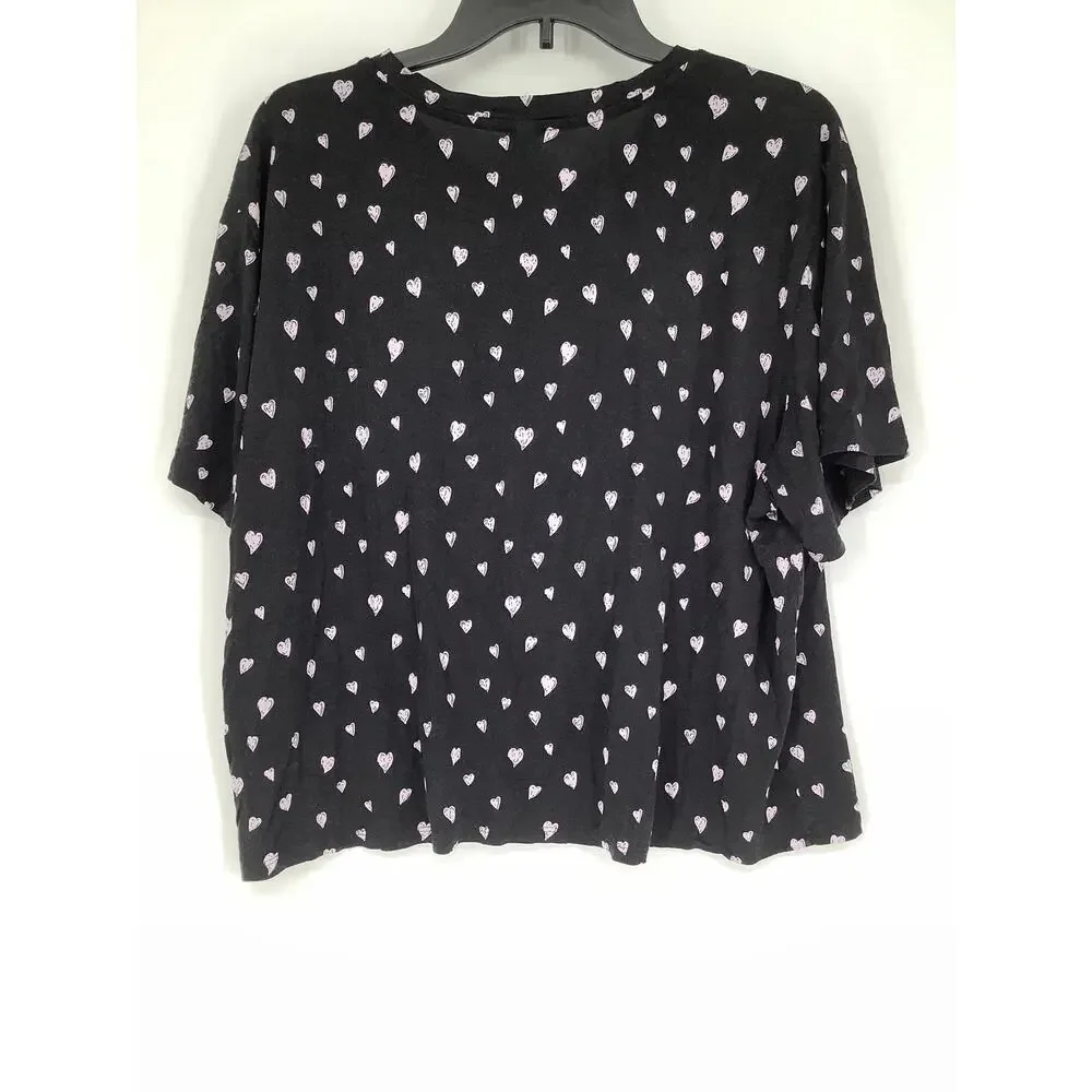 Honeydew Women's XL Black Hearts Jersey Fabric Short Sleeve Pajama Top O13-1